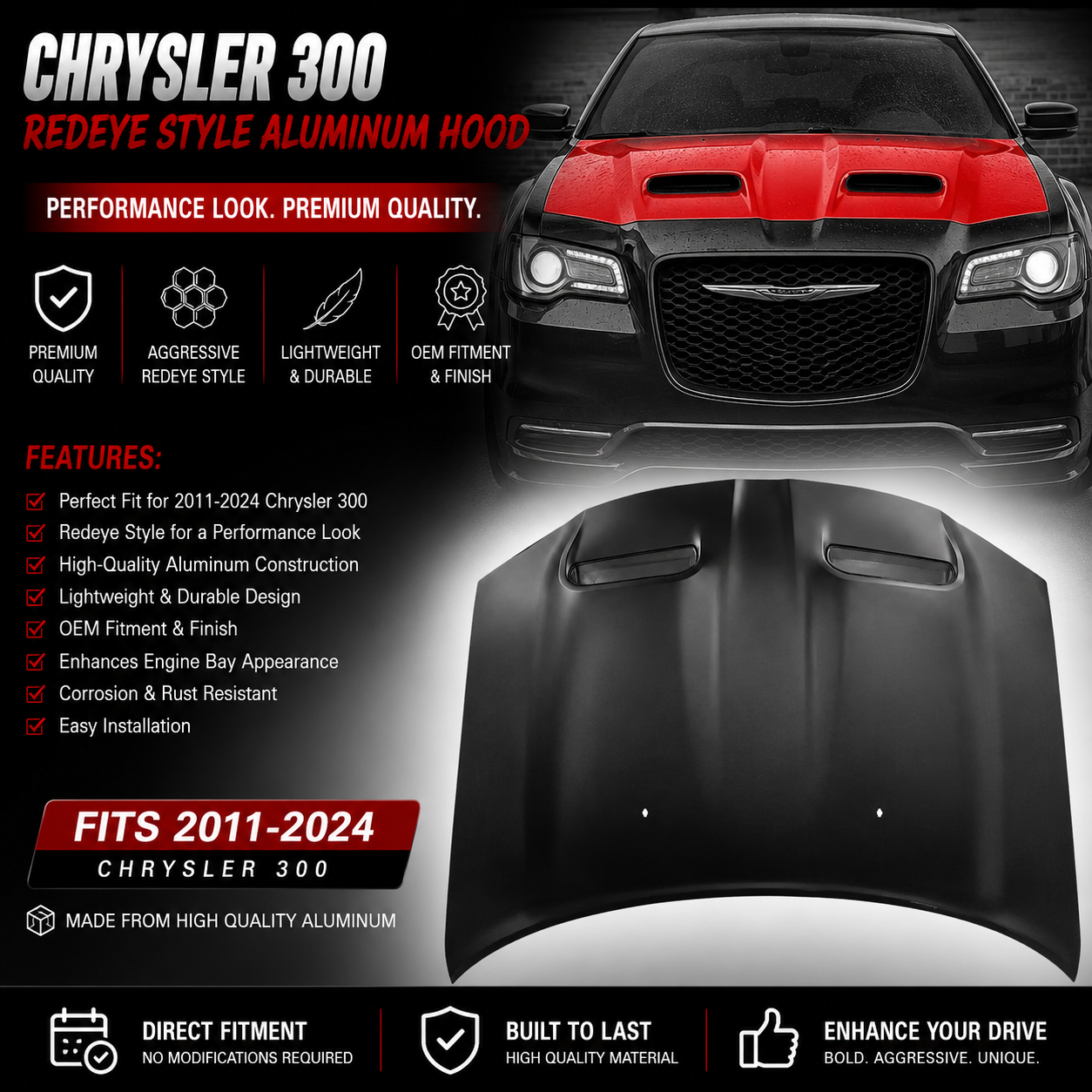 Chrysler 300 Redeye 2 Scoop Style Aluminum Hood