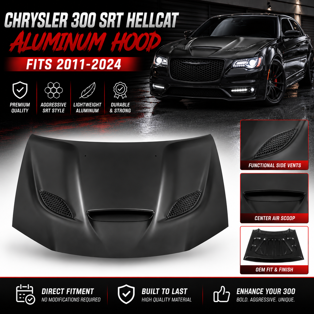 Chrysler 300 SRT Hellcat Style Hood 2011-2024