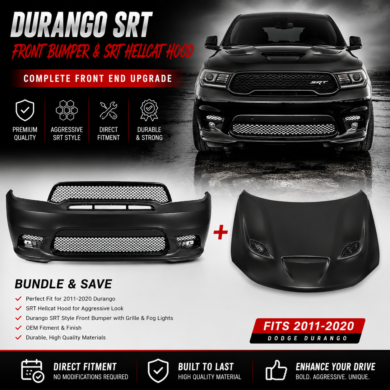 Dodge Durango SRT Front Bumper & SRT Hellcat Style Hood 2011-2020