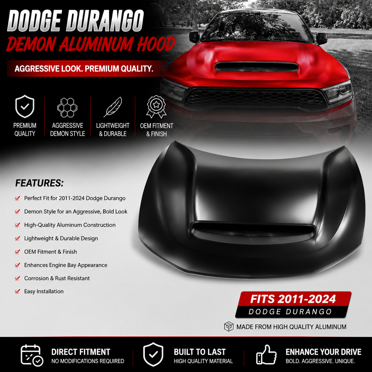 Dodge Durango Demon Style Aluminum Hood 2011-2024