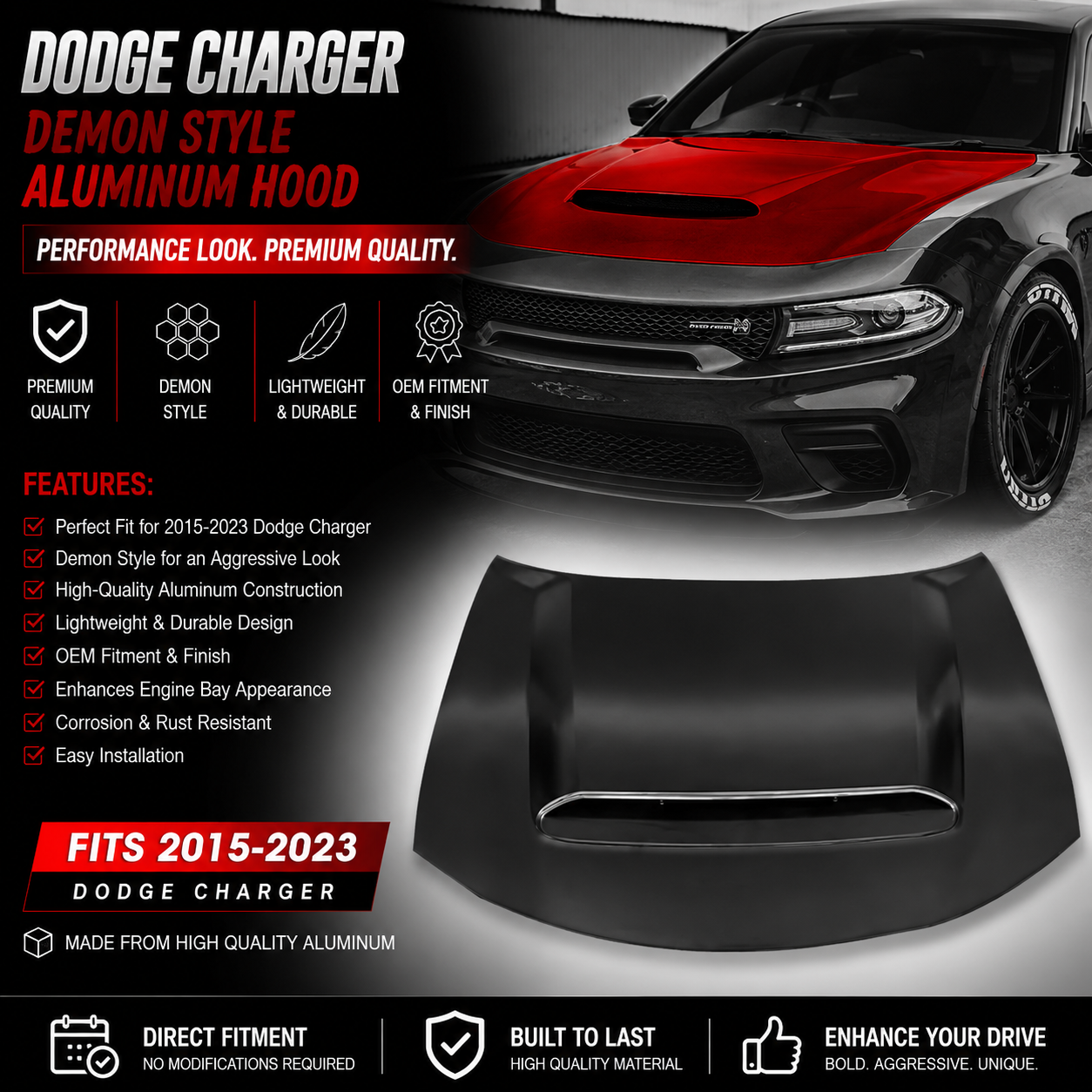 Dodge Charger Demon Style Aluminum Hood 2015-2023