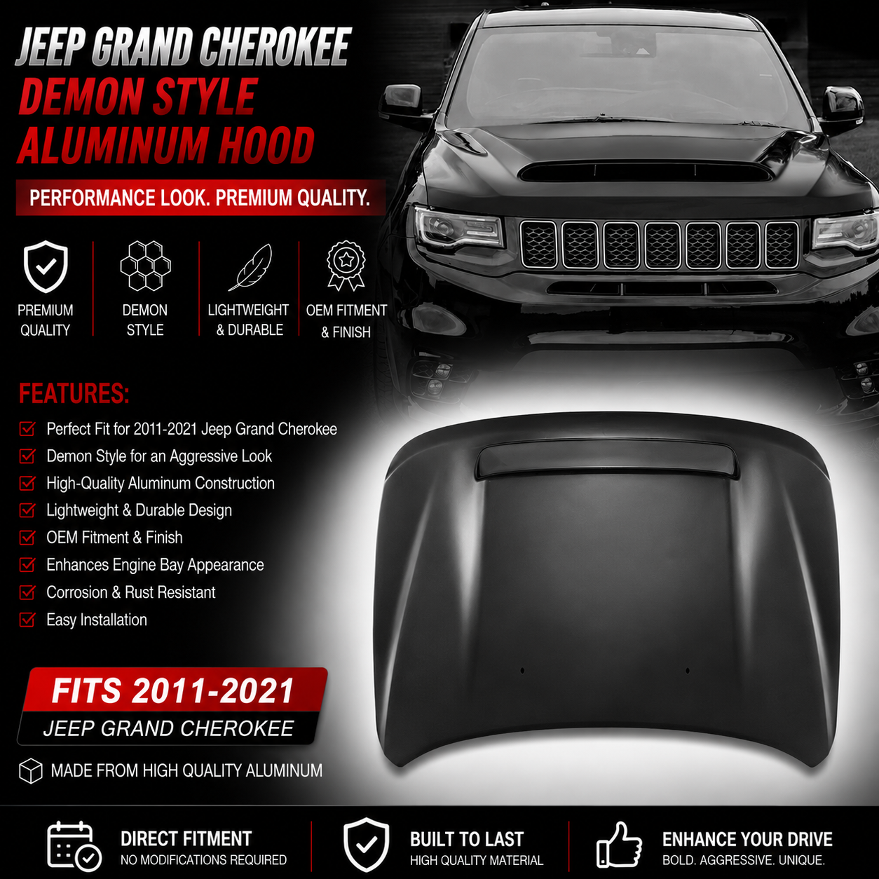 Jeep Grand Cherokee Demon Style Aluminum Hood Fits 2011-2021